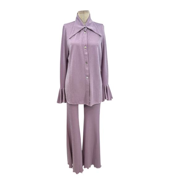 Sleeper The Cosmos Set Lurex Lounge Shirt And Trouser Set Purple Size Small - Picture 2 of 16